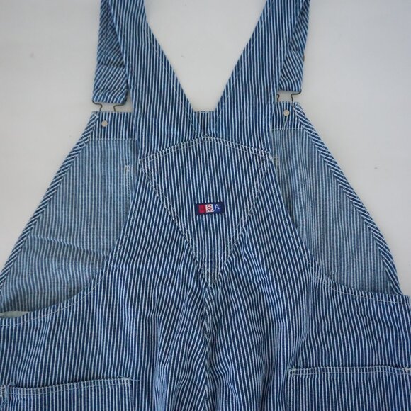 USA Works Blue Stripe Denim Overalls Railroad Carpenter Retro 80s 90s Workwear L - Picture 14 of 15